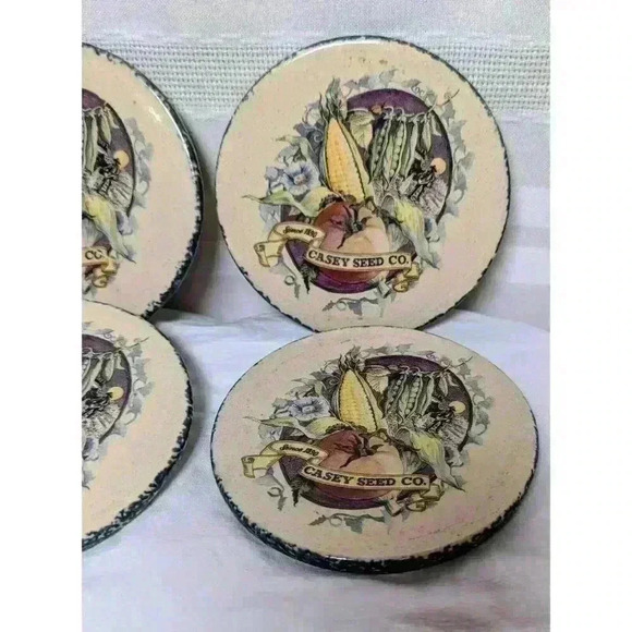 RARE!! Casey Pottery Coaster Set (4) Vintage 'Casey Seed Co.' Marshall Texas - Picture 3 of 5